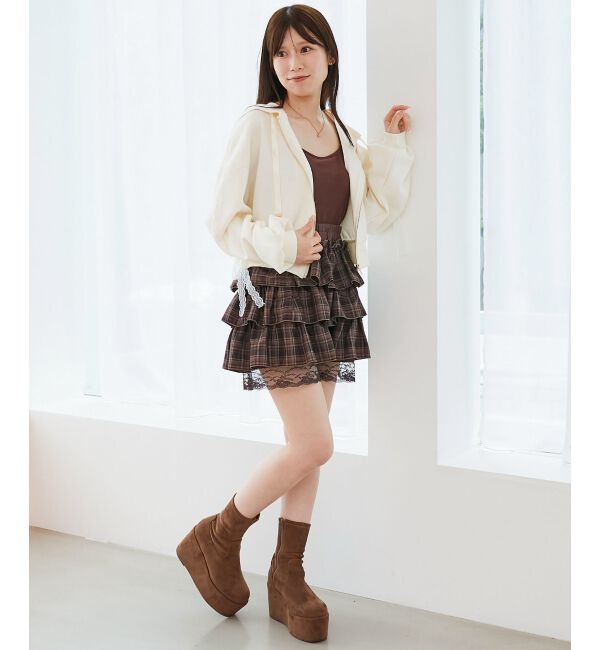  「ウエストリブ裾レースフリルミニスカート」|スカート|