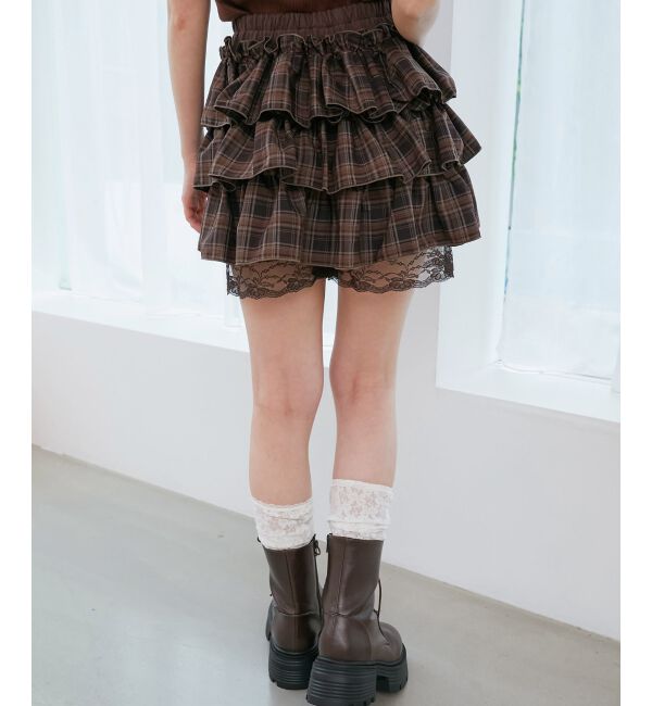  「ウエストリブ裾レースフリルミニスカート」|スカート|