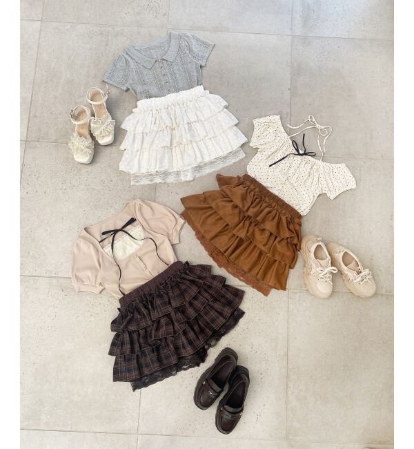  「ウエストリブ裾レースフリルミニスカート」|スカート|