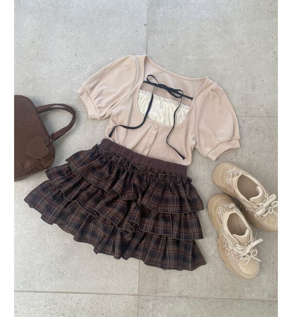  「ウエストリブ裾レースフリルミニスカート」|スカート|