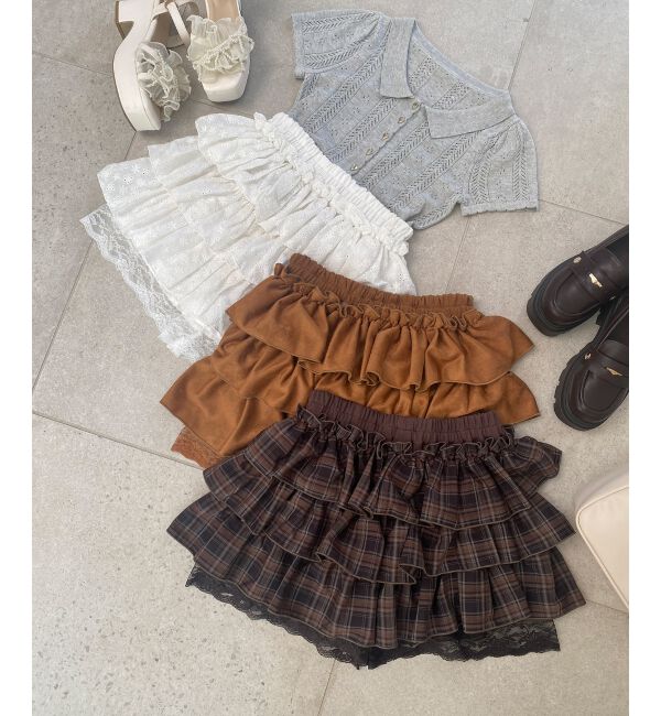  「ウエストリブ裾レースフリルミニスカート」|スカート|