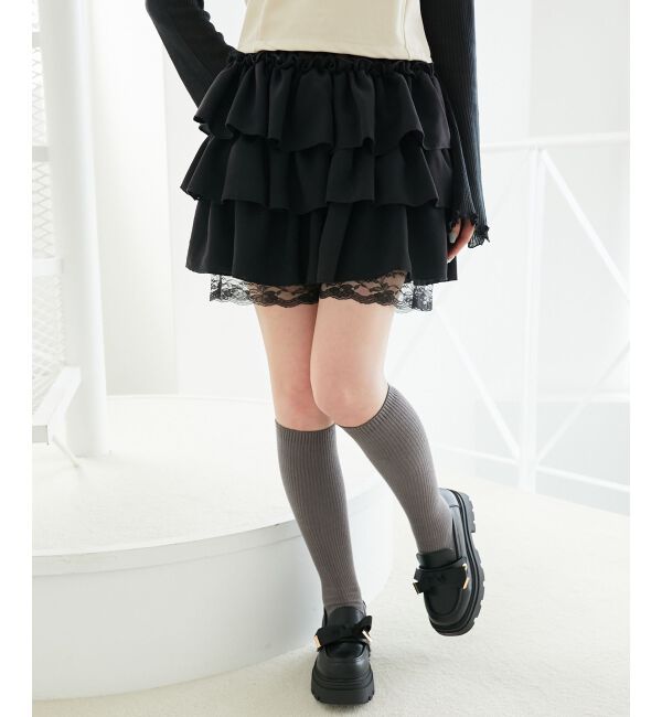  「ウエストリブ裾レースフリルミニスカート」|スカート|
