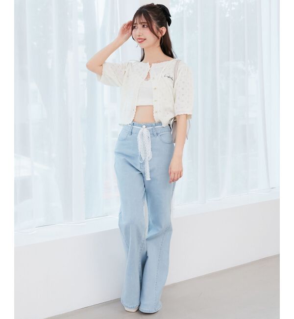  「キャミセットフラワーアイレットクルーカーデ」|カーディガン|