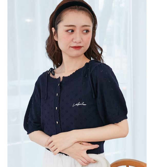  「キャミセットフラワーアイレットクルーカーデ」|カーディガン|