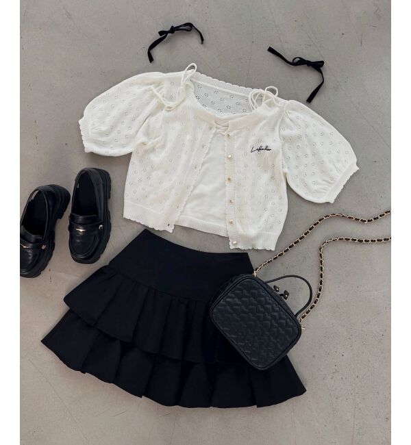  「キャミセットフラワーアイレットクルーカーデ」|カーディガン|