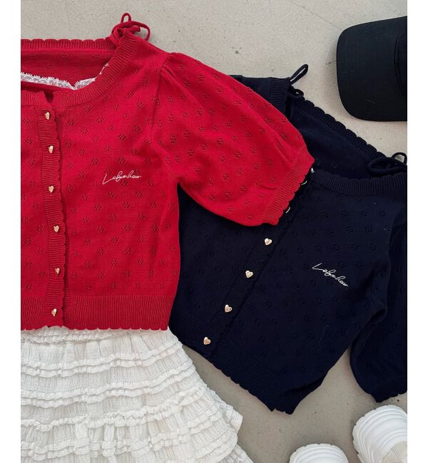  「キャミセットフラワーアイレットクルーカーデ」|カーディガン|