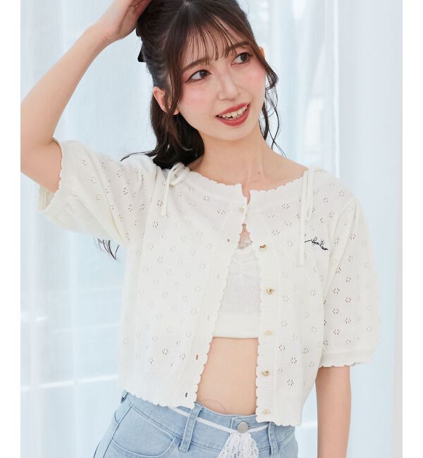  「キャミセットフラワーアイレットクルーカーデ」|カーディガン|