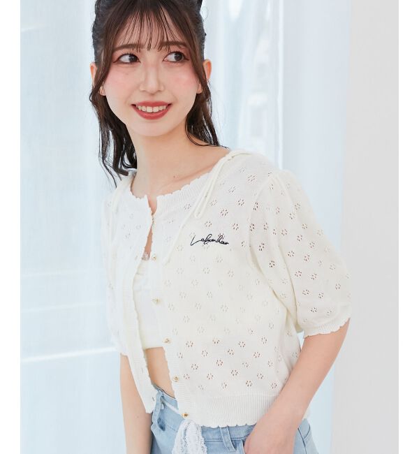  「キャミセットフラワーアイレットクルーカーデ」|カーディガン|