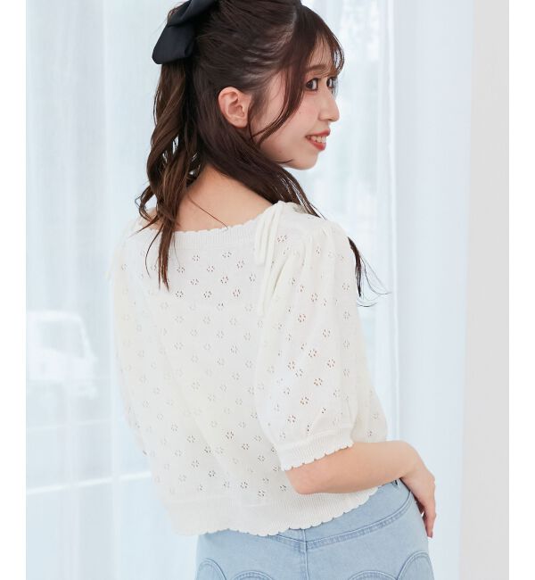  「キャミセットフラワーアイレットクルーカーデ」|カーディガン|