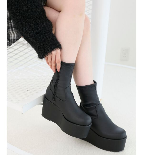 「厚底ストレッチショートブーツ」|ショートブーツ|
