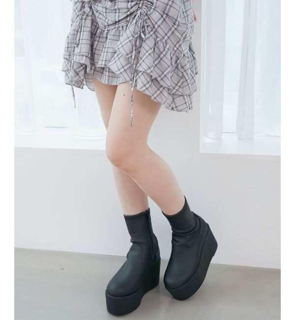  「厚底ストレッチショートブーツ」|ショートブーツ|