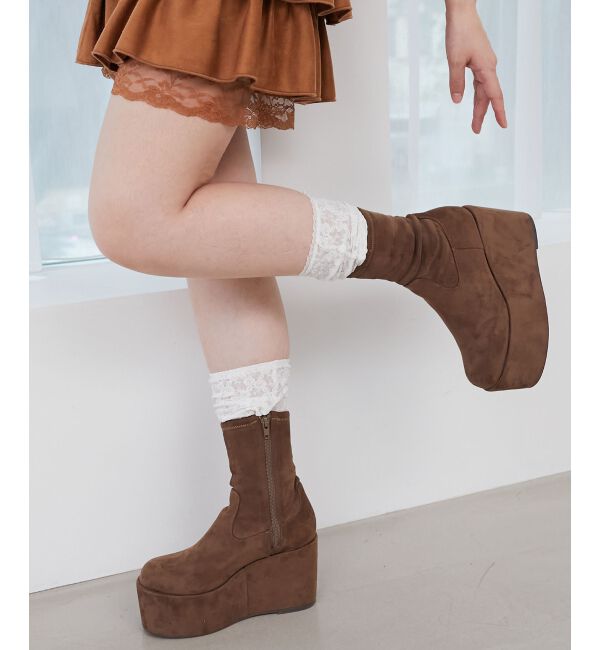  「厚底ストレッチショートブーツ」|ショートブーツ|