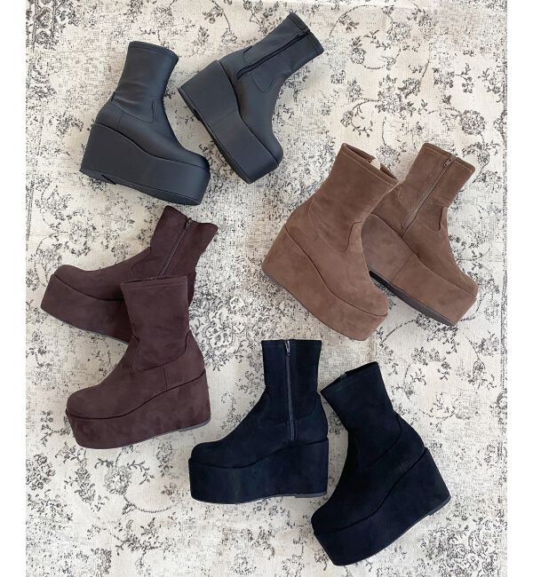  「厚底ストレッチショートブーツ」|ショートブーツ|
