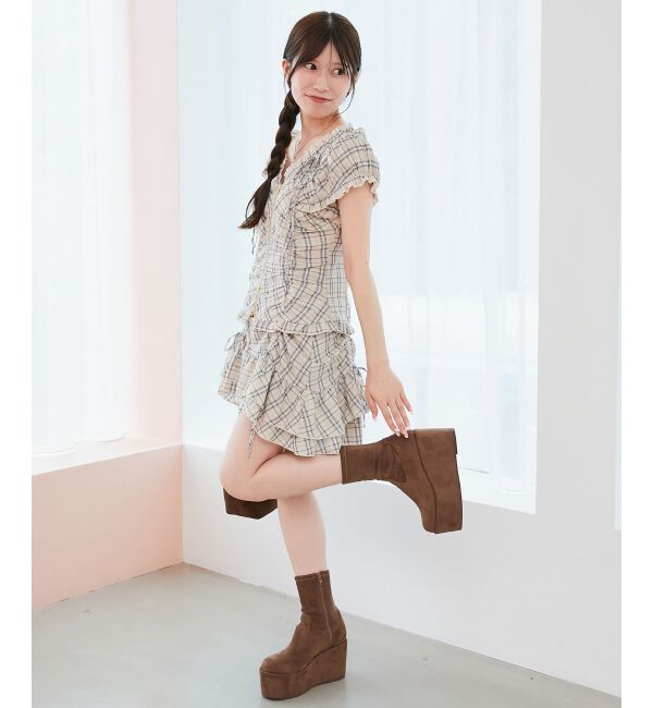  「厚底ストレッチショートブーツ」|ショートブーツ|