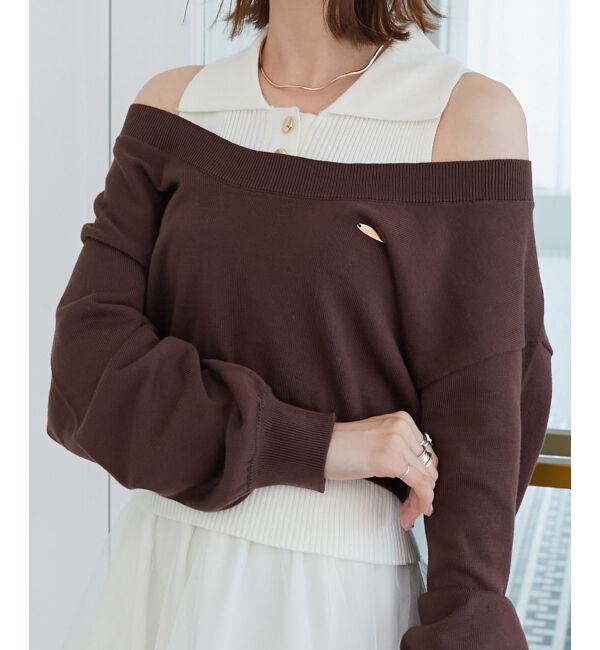  「襟付ノースリニットセットオフショルニット」|ニット・セーター|