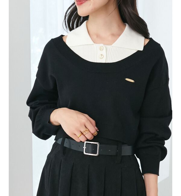  「襟付ノースリニットセットオフショルニット」|ニット・セーター|