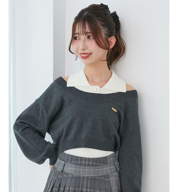  「襟付ノースリニットセットオフショルニット」|ニット・セーター|