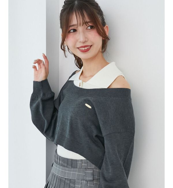  「襟付ノースリニットセットオフショルニット」|ニット・セーター|