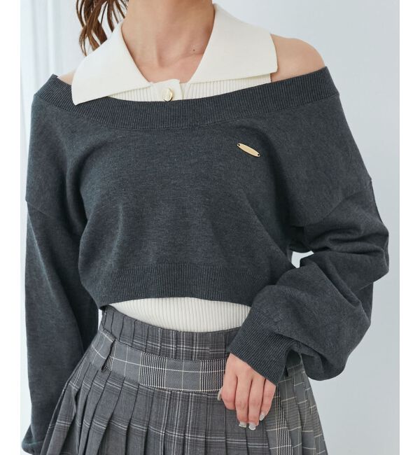  「襟付ノースリニットセットオフショルニット」|ニット・セーター|