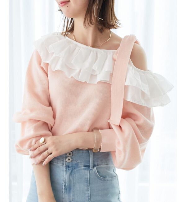 「フリルワンショル肩リボンニット」|ニット・セーター|