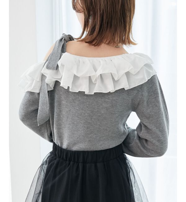  「フリルワンショル肩リボンニット」|ニット・セーター|