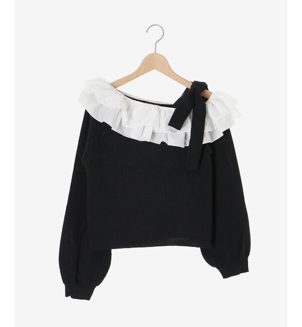  「フリルワンショル肩リボンニット」|ニット・セーター|