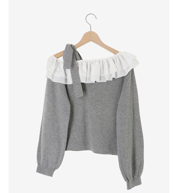  「フリルワンショル肩リボンニット」|ニット・セーター|