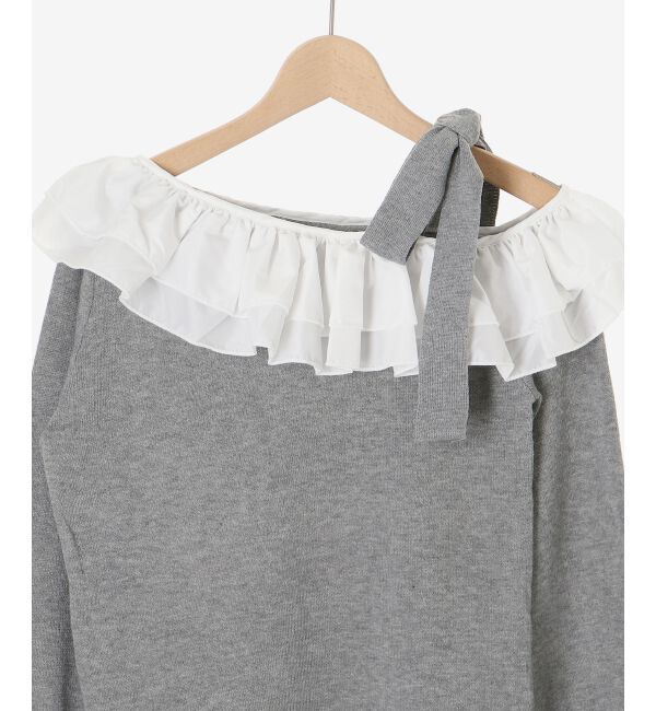  「フリルワンショル肩リボンニット」|ニット・セーター|