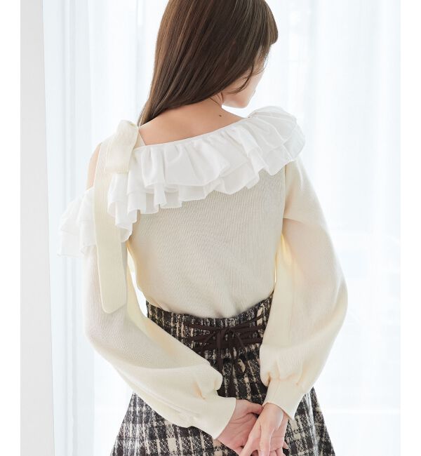  「フリルワンショル肩リボンニット」|ニット・セーター|