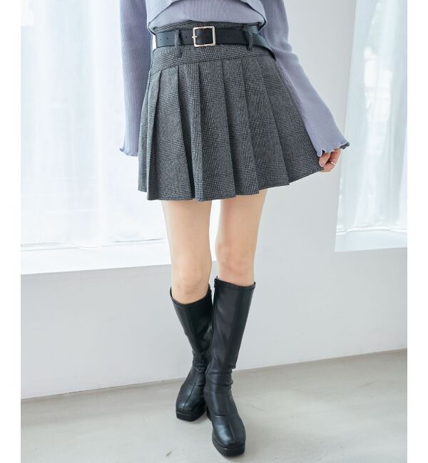  「ベルトセットプリーツミニスカパン」|スカート|
