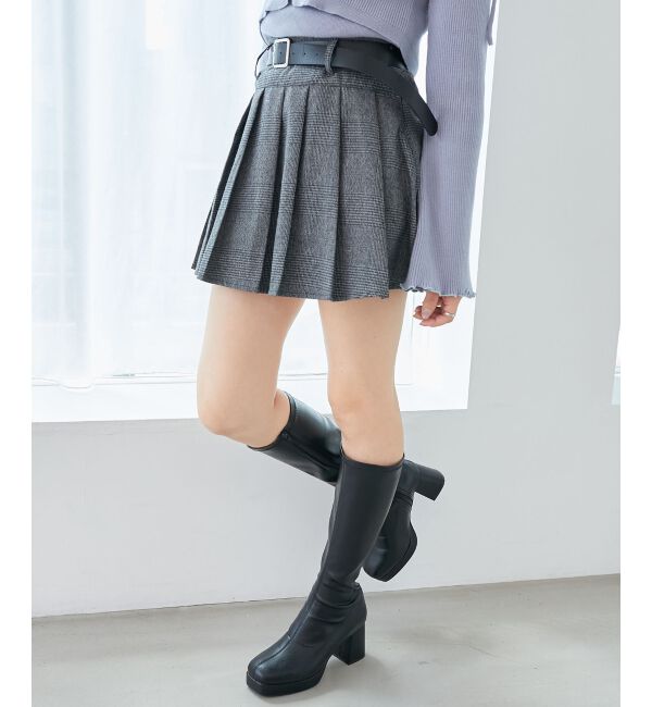  「ベルトセットプリーツミニスカパン」|スカート|