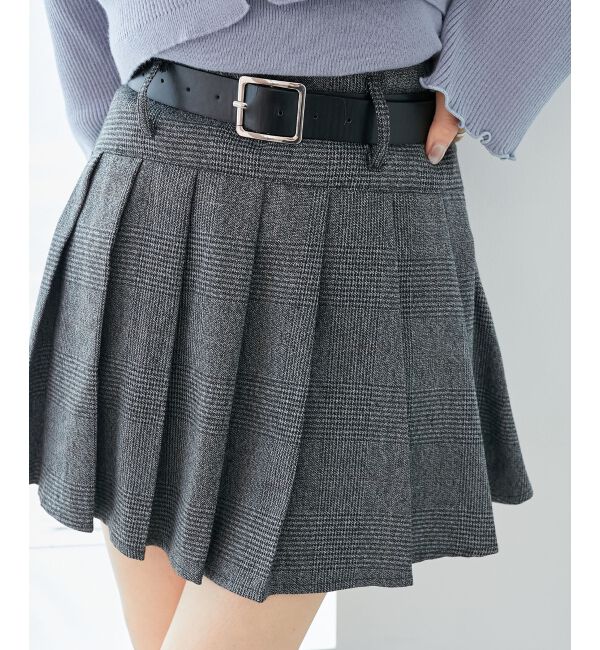  「ベルトセットプリーツミニスカパン」|スカート|