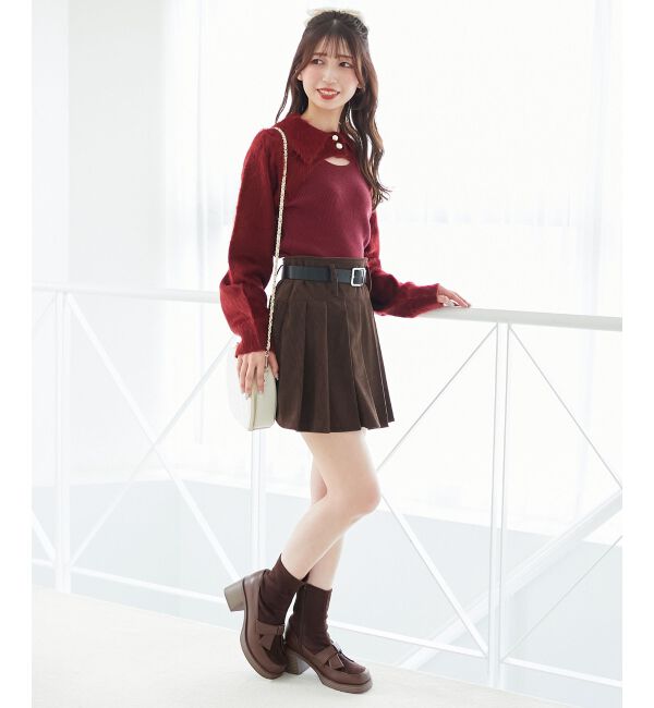  「ベルトセットプリーツミニスカパン」|スカート|