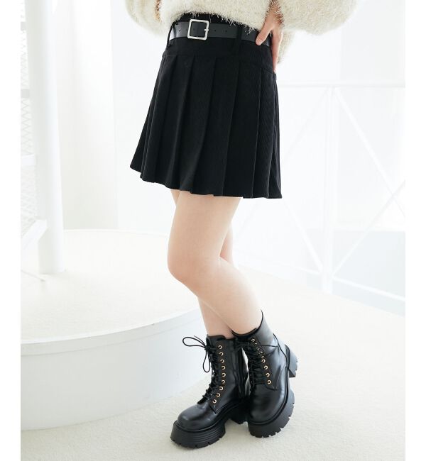  「ベルトセットプリーツミニスカパン」|スカート|