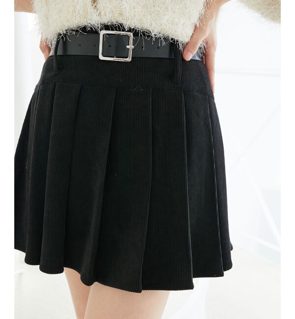  「ベルトセットプリーツミニスカパン」|スカート|