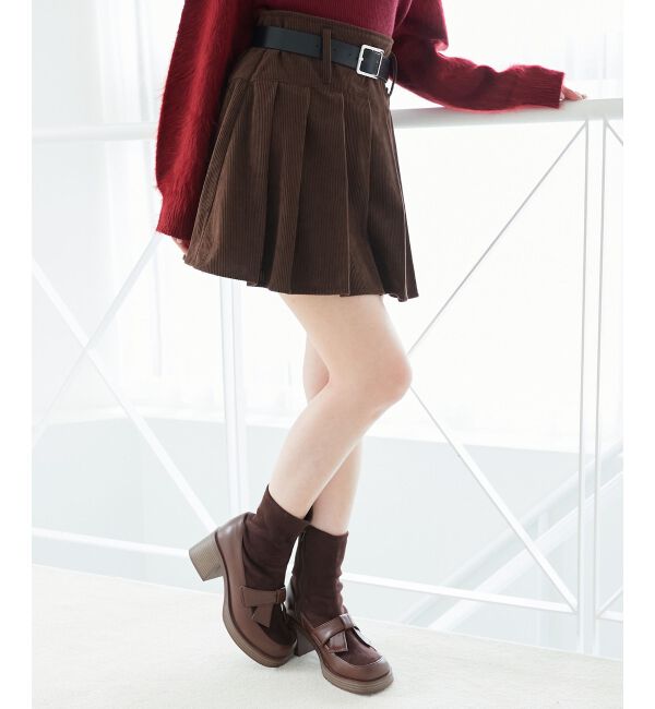  「ベルトセットプリーツミニスカパン」|スカート|