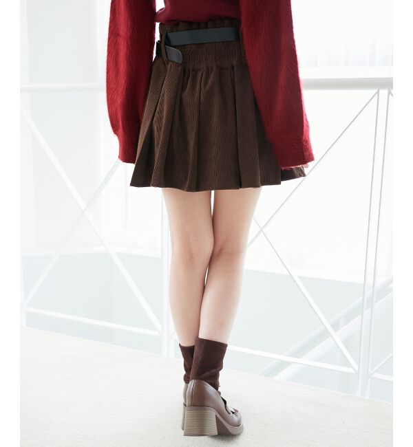  「ベルトセットプリーツミニスカパン」|スカート|