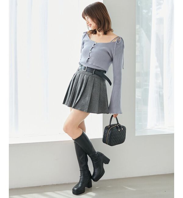  「ベルトセットプリーツミニスカパン」|スカート|