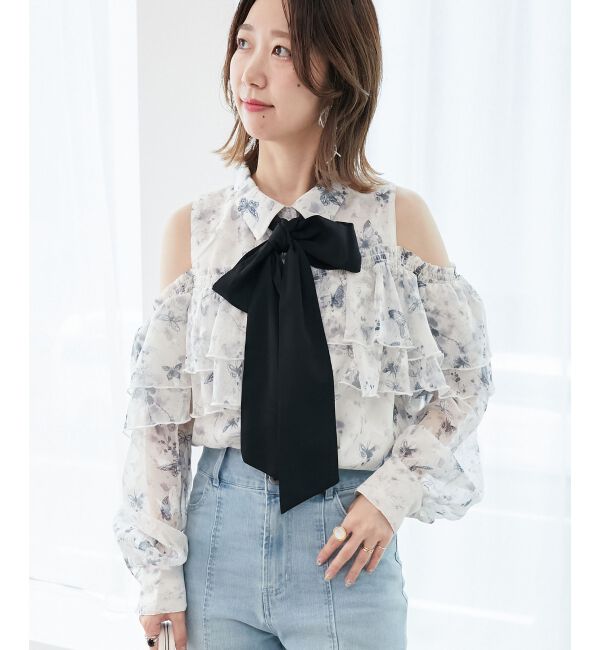  「バイカラーボウタイフリルブラウス」|シャツ・ブラウス|