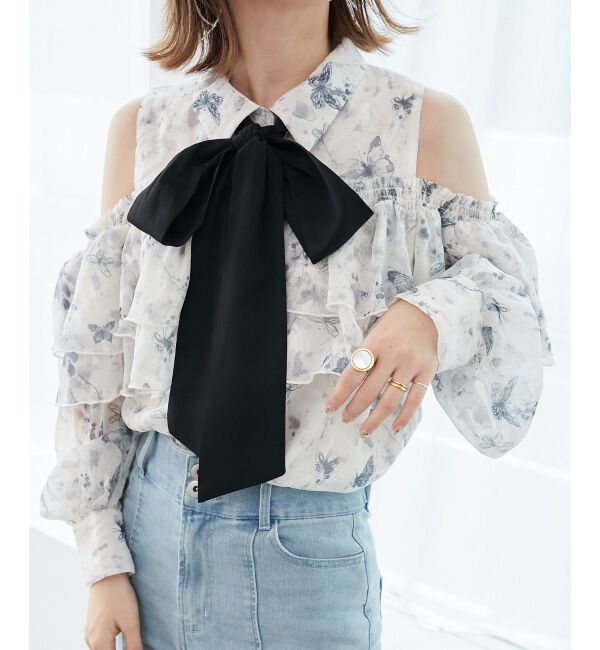  「バイカラーボウタイフリルブラウス」|シャツ・ブラウス|