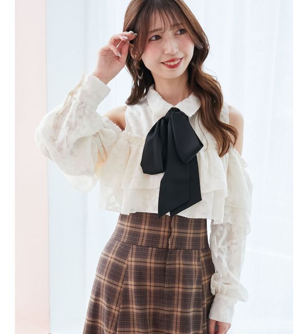  「バイカラーボウタイフリルブラウス」|シャツ・ブラウス|
