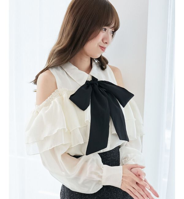  「バイカラーボウタイフリルブラウス」|シャツ・ブラウス|