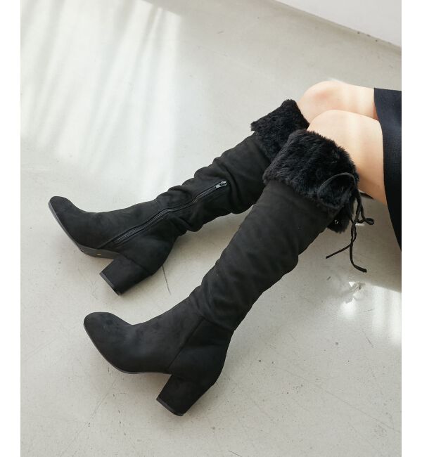  「2WAYファーニーハイロングブーツ」|ロングブーツ|ブラック