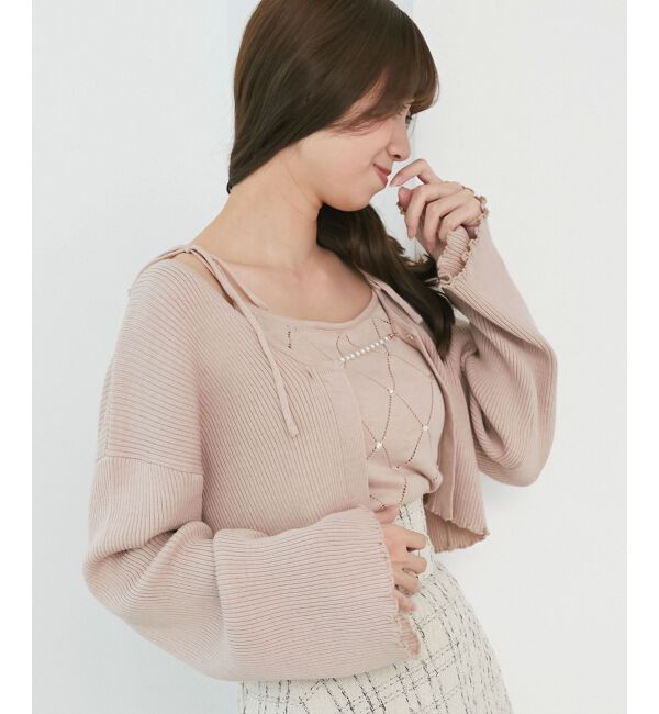  「ダイヤ柄ビジューキャミセットカーデ」|カーディガン|