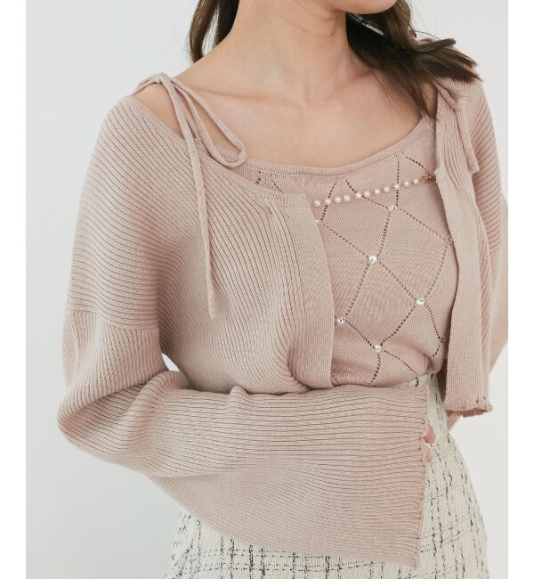  「ダイヤ柄ビジューキャミセットカーデ」|カーディガン|