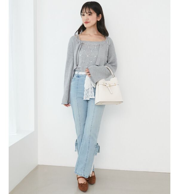  「ダイヤ柄ビジューキャミセットカーデ」|カーディガン|