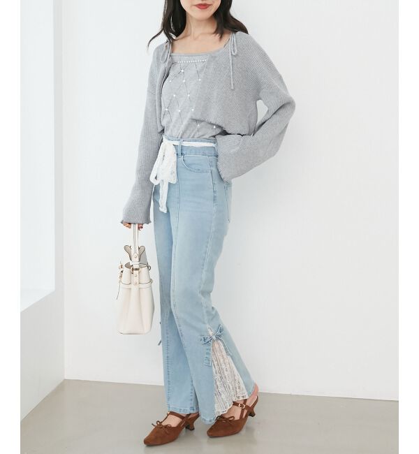  「ダイヤ柄ビジューキャミセットカーデ」|カーディガン|