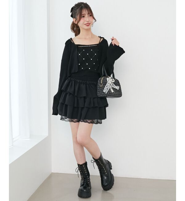  「ダイヤ柄ビジューキャミセットカーデ」|カーディガン|