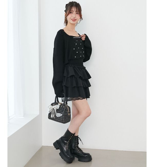  「ダイヤ柄ビジューキャミセットカーデ」|カーディガン|