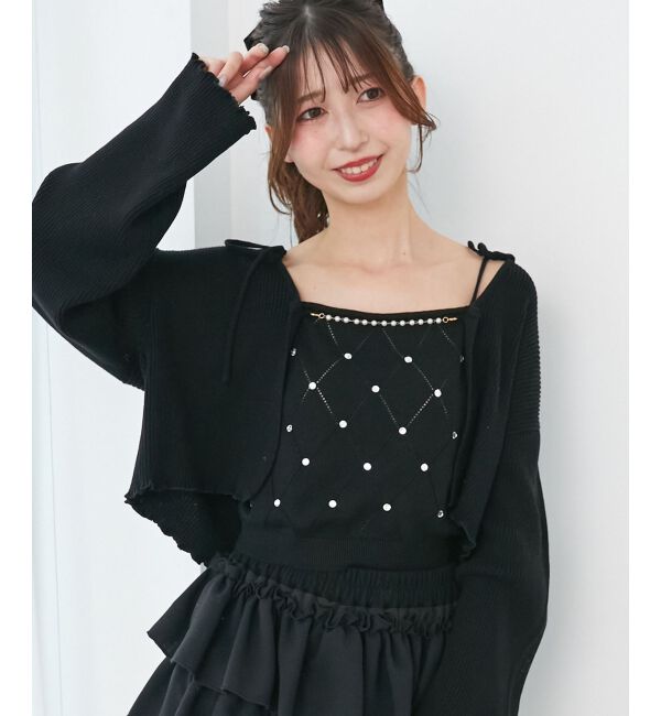  「ダイヤ柄ビジューキャミセットカーデ」|カーディガン|